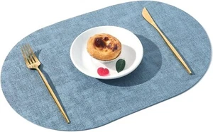 Table Mats Faux Leather Waterproof Placemats Pack of 6 Blue Set of 6 - Picture 1 of 7