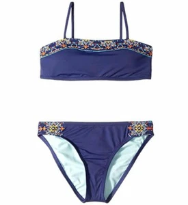 $100 Hobie Girls Blue Stretch Bandeau Hipster Two-Piece Bikini Swim Set Size 14 - Picture 1 of 1