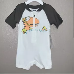 Old Navy Zip Front Rash guard One-piece Swimsuit Romper for Baby Boy Dinosaur - Picture 1 of 11