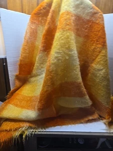 Glen Cree 100% Mohair Made In Scotland Orange Yellow Plaid Lap Blanket  72 x 44 - Picture 1 of 6