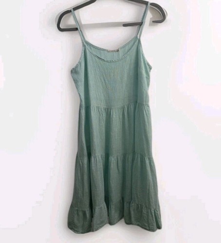 VALENTINO Valentina Naldi prendisole 100% lino verde salvia chiaro a strati Italia tg. S Boho CE