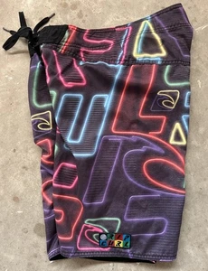 Vintage Rip Curl Boardshorts Surf Swim Trunks Shorts Neon Lights Mens Size 33 - Picture 1 of 6