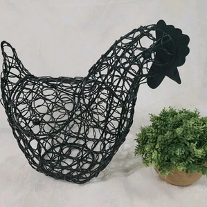 Wire Egg Basket Chicken Hen Rooster Shape With Lid Black Rustic Farmhouse *Read - Picture 1 of 12
