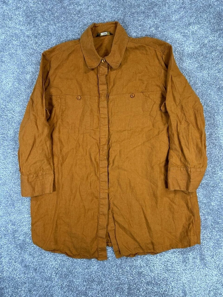 Camisa Loro Piana Mujer Grande Marrón Lino Gran Tamaño Abotonada Foto 1 de 4