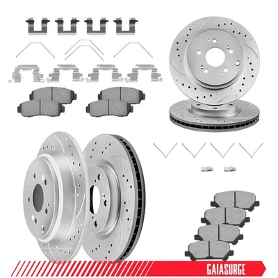 FOR Honda Odyssey 2011 2012-2014 Front Rear Drilled Rotors + Ceramic Brake Pads - Image 1 of 4
