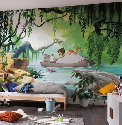 Mural Papel Pintado Libro de la Selva Dormitorio Niño Disney Verde Azul DECORACIÓN Baloo Mowgli Foto 1 de 4
