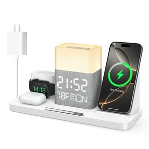 6 in 1 Wireless Charging Station for Multiple Devices Clock with Wireless Cha - Picture 1 of 8