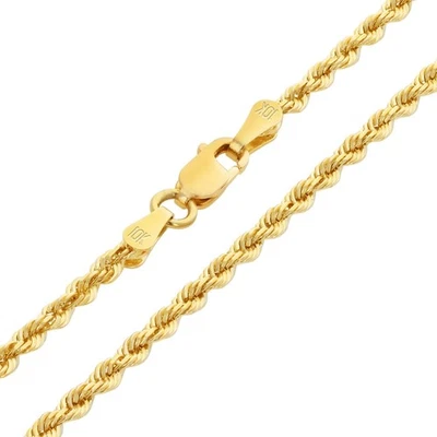 10K Oro Amarillo 2mm Diamante Corte Cuerda Cadena Eslabones Collar Hombre Mujer - Imagen 1 de 4