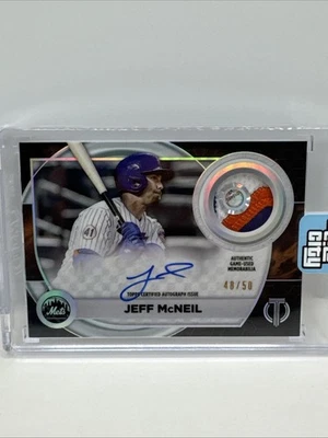 2022 Topps Tribute Jeff McNeil Autograph Patch /50 3 Color Game Worn Mets 🔥🔥 - Image 1 of 4