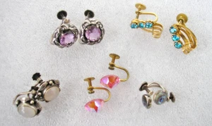 5 pairs of pretty screw earrings - 1950's, Silver, Mother of Pearl, pink + - Picture 1 of 3