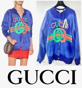 3K New Gucci 2019 Blue Oversized Jacket 38 40 42 44 2 4 6 8 Coat GG Logo XS S M - Picture 1 of 24