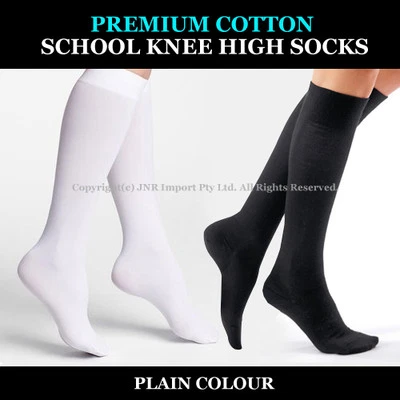 Premium Cotton Plain Knee High Socks - Kids N Girls Ladies 9-12 13-3, 2-8 & 6-11 - image 1 of 4
