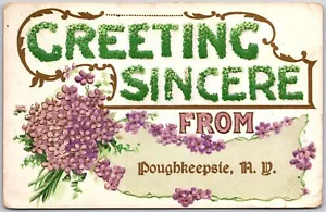 Greeting Sincere From Poughkeepsie New York Embossed Flowers Posted Postcard - Picture 1 of 2
