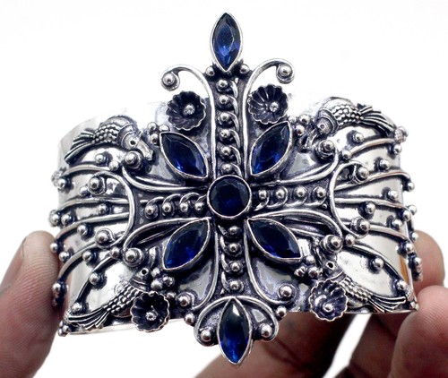 VALENTINO Bracciale gioiello pietre preziose tanzanite blu argento sterling 925 misura ADJ"
