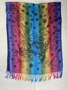 Jerusalem 100% Cashmere Scarf Rainbow Fringe 72x26 - Picture 1 of 5