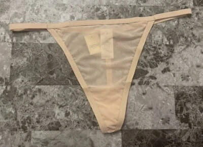 NUEVO CON ETIQUETAS BRAGAS TANGA AERIE AMERICAN EAGLE BEIGE DESNUDO MALLA TRANSPARENTE CORTE ALTO CUERDA EN V Foto 1 de 3