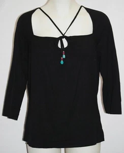 New DANA BUCHMAN Black Knit Top with Bead Detail 1X Runs Small $270 NWT - Picture 1 of 5