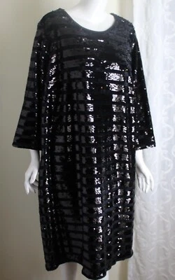 AMAZING NWT INC Sz 3X Gorgeous Sequin Stripe GLITZ WEARABLE ART Dress Velvet - Image 1 of 4