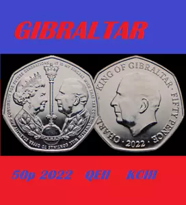 More details for gibraltar coin 50p pence 2022 end of an era king charles iii kciii &amp; qeii queen 