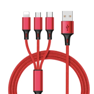 New 3 in 1 Nylon USB Charging Cord Cable iPhone/Micro USB/Type C Sync charge - Image 1 of 4