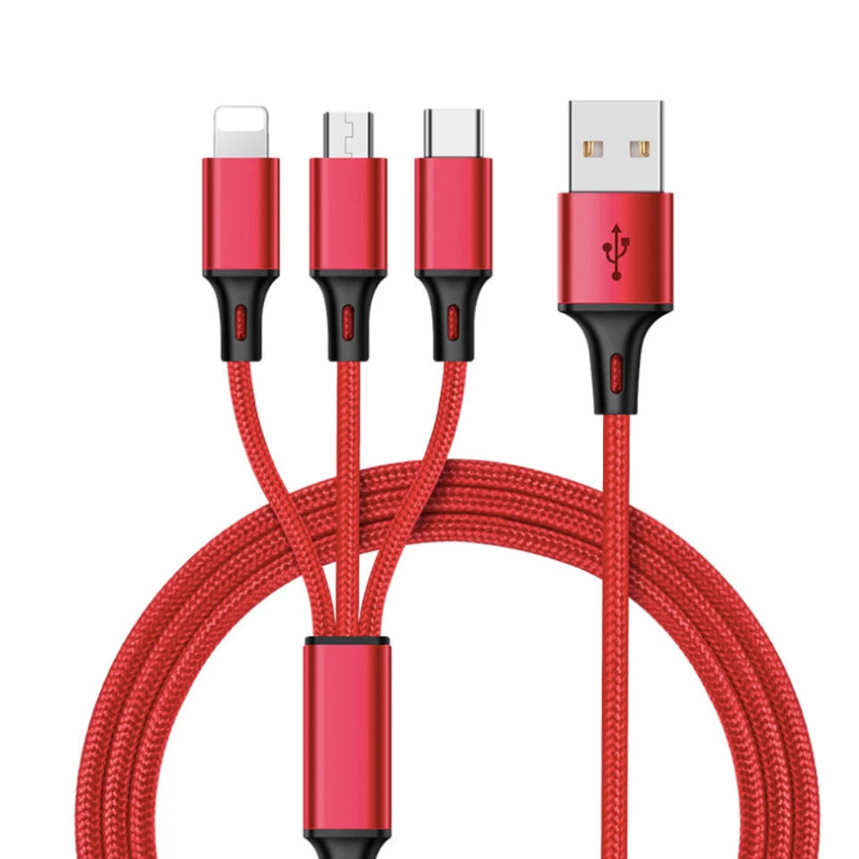 New 3 in 1 Nylon USB Charging Cord Cable iPhone/Micro USB/Type C Sync charge - Image 1 of 4