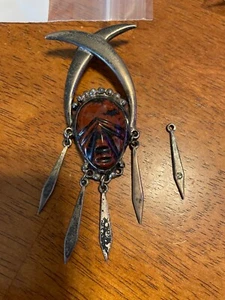 VINTAGE MASK PENDANT OBSIDIAN STERLING SILVER STONE - Picture 1 of 5