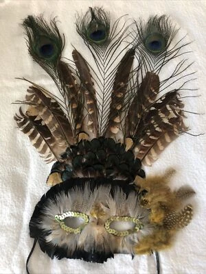 Vintage FEATHER  Costume Mask  one of a kind. Earth Tones With Any Costume Nice - Image 1 of 4