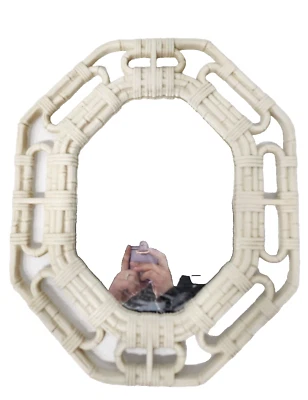 Espejo de pared con marco de diseño de bambú sintético blanco roto Homco vintage de los 80 Foto 1 de 4