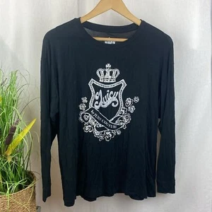 Juicy Couture Black Long Sleeve Graphic Print Crown Tee T Shirt Top M - Picture 1 of 4