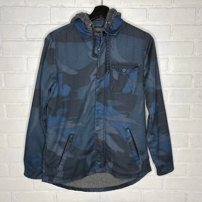 Burton Durable Goods Blue Camo Print Hooded Flannel Zip Jacket Mens Extra Small - Image 1 of 4