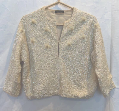 Chaqueta cárdigan bolero vintage Casmira Mawah Co. lentejuelas completas hecha a mano Hong Kong Foto 1 de 4