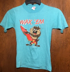 Vintage Warner Bros. 1987 Taz Teal Wax ‘Em Tee Youth 10-12 - Picture 1 of 4