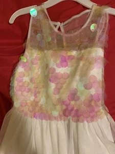 Raro Adición Vestido Niñas Talla 6 Blanco Con Lentejuelas Brillantes En Encaje Top - Imagen 1 de 6
