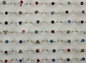 80pcs Silver P Jewelry Job Mixed Lots Round Rhinestone Lady's Wholesale Rings - Picture 1 of 10