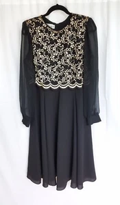 VINTAGE LORI MAX II BLACK & CHAMPAGNE LACE TEA LENGTH DRESS SZ 10 #208 - Picture 1 of 4