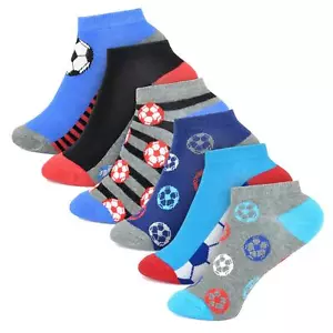Kids Football Design Striped Boys Trainer Liner Socks Cotton Rich Low Cut Socks - Picture 1 of 3