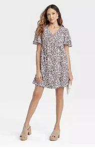Knox Rose Dress Cottagecore Womens Floral Sz X2 Flutted Purple Rayon V-Neck Boho - Picture 1 of 19