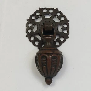 VTG Antique Brass Drawer Door Drop Pull with Ornate Backplate - Picture 1 of 10