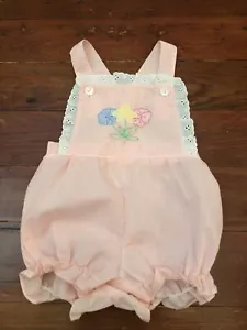 Vintage Cuties by Judy Baby Girl Pink Bubble Romper Sunsuit Floral Embroidery 9M - Picture 1 of 7