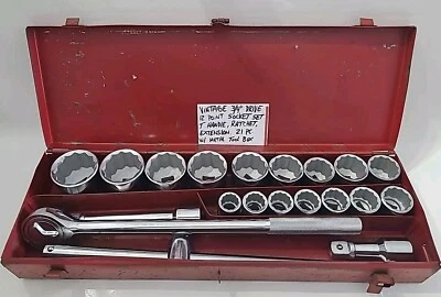 Vintage 3/4" Drive 12 Point Socket Set T Handle Ratchet Extension 21 PC Tool Box - Image 1 of 4