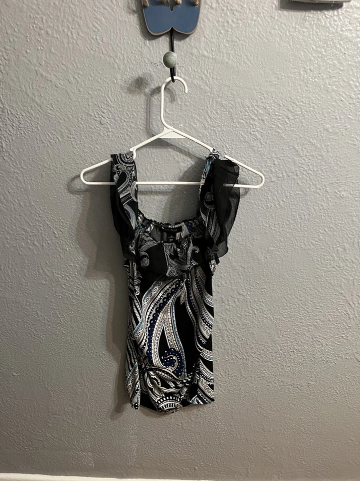 White House black market black sleeveless blouse size Xs ruffle neck - Image 1 of 4