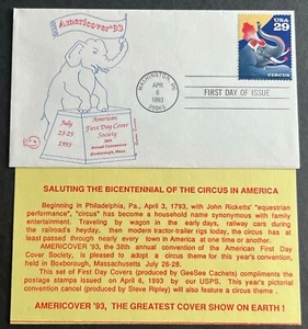 CIRCUS BICENTENNIAL #2753 APR 6 1993 WASHINGTON DC FIRST DAY COVER (FDC) BX3-2 - Picture 1 of 1