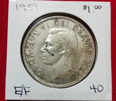 1951 MID-CIRCULATED SEMI-TONED   CANADIAN  SILVER DOLLAR-COINS - Image 1 of 4