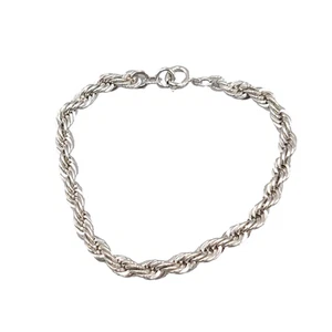 Pulsera cadena cuerda chapada en plata vintage 6,5" - Imagen 1 de 5