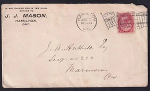 Canada 1900 QV 2¢ sc#77 JJ Mason commercial cover to Marmora, B flag cancel - Picture 1 of 1