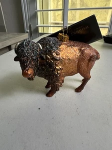 Robert Stanley Blown Glass Christmas Tree Ornament Glitter Buffalo Bison NEW - Picture 1 of 4