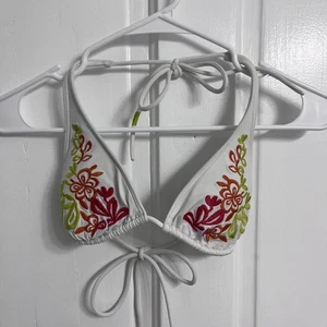 Hollister Bikini Top Women’s XS White Padded Swim Vintage Floral Embroidered - Picture 1 of 4