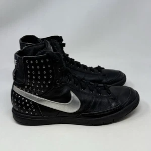 Nike Blazer Mid Sneakers Womens 9 Black Silver Leather Studded Shoes 2010 - Picture 1 of 21
