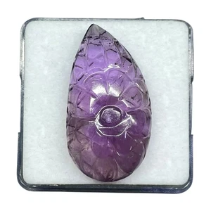 42.40 Cts Natural Carved Amethyst 35x19mm Huge Pendant Size Loose Gemstone - Picture 1 of 11