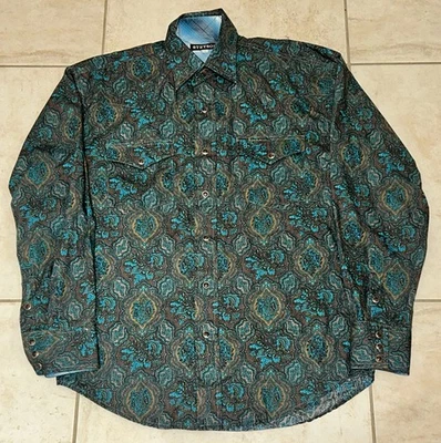 Stetson Shirt Mens Small Paisley Western Long Sleeve Pearl Snap Cotton - Image 1 of 4